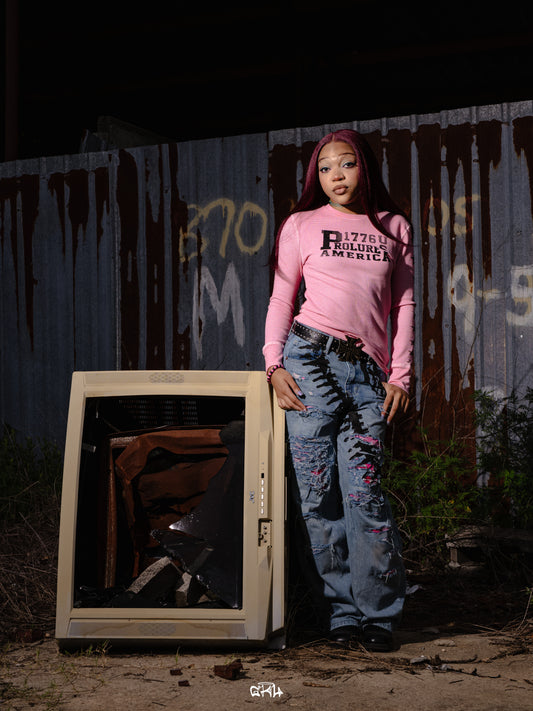 Doomsday Heavy Distressed Pink Camo Denim